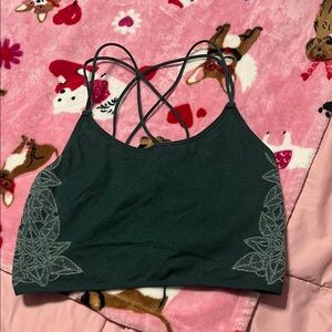 Dark Green Strappy crop top with Floral Design